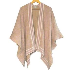 Saturday Sunday Anthropologie Poncho Ruana Cape One Size Pink Green Knit Cozy